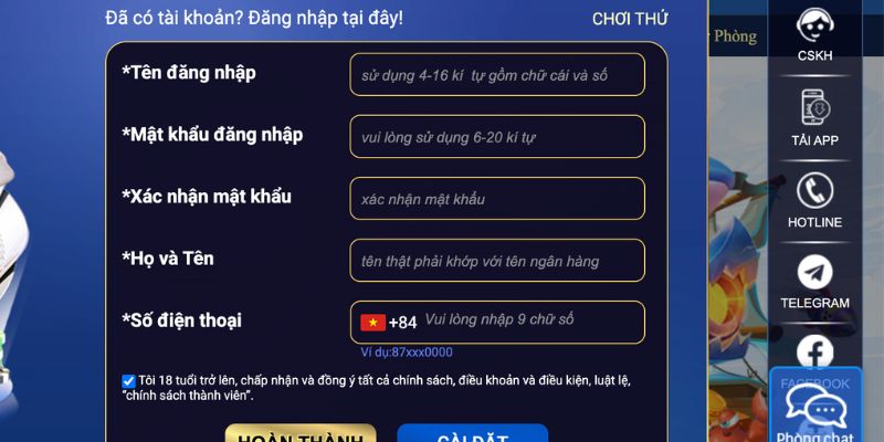 Hội viên cần điền chính xác vào form đăng ký QH88