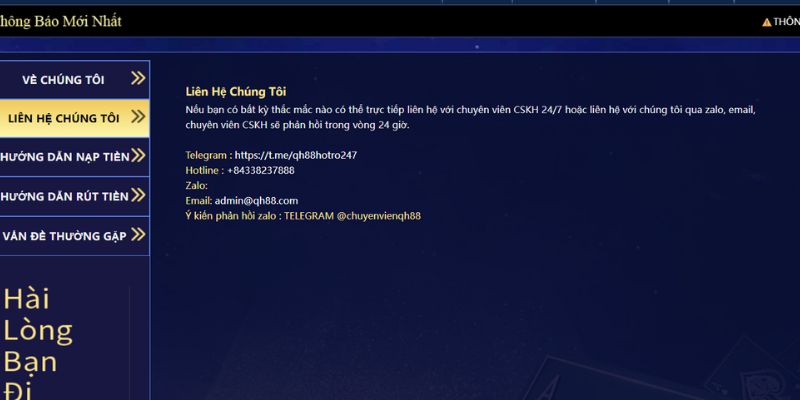 Các phương thức liên hệ QH88 phổ biến bạn có thể sử dụng